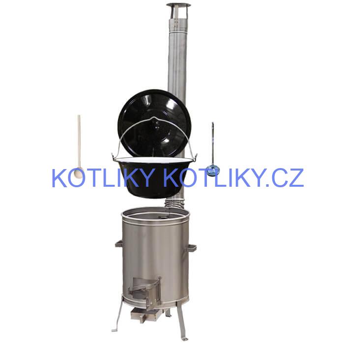 Smaltovaný kotlík 20 L (1,2 mm) + nerezová kotlina 42 cm + vareška a naberačka LUX