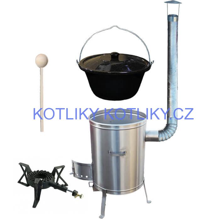 Smaltovaný kotlík 22 L (1,2 mm) + nerezová kotlina 42 cm + liatinový horák 7 kW, vareška LUX