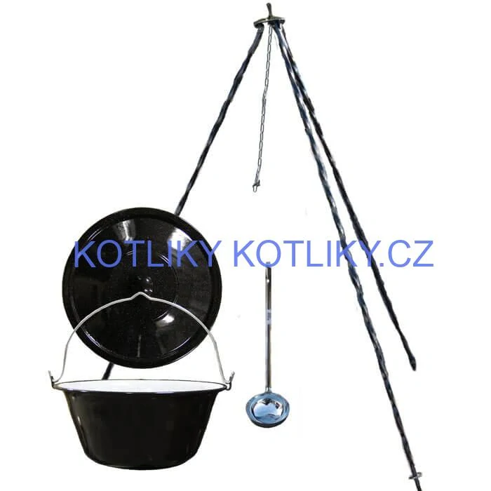 Smaltovaný kotlík 25 L poklice + trojnožka 1,20 m